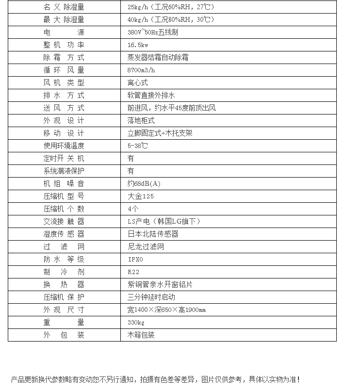 HJ-8960H食品廠倉(cāng)庫(kù)除濕機(jī)參數(shù)表
